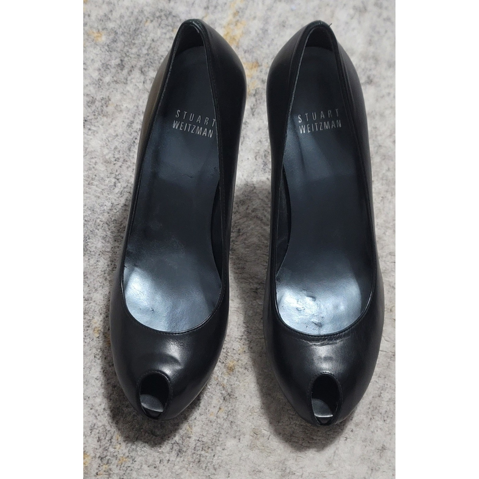 Stuart Weitzman Women's "Peek" Black Peep Toe Stiletto Heel Size 6.5 M